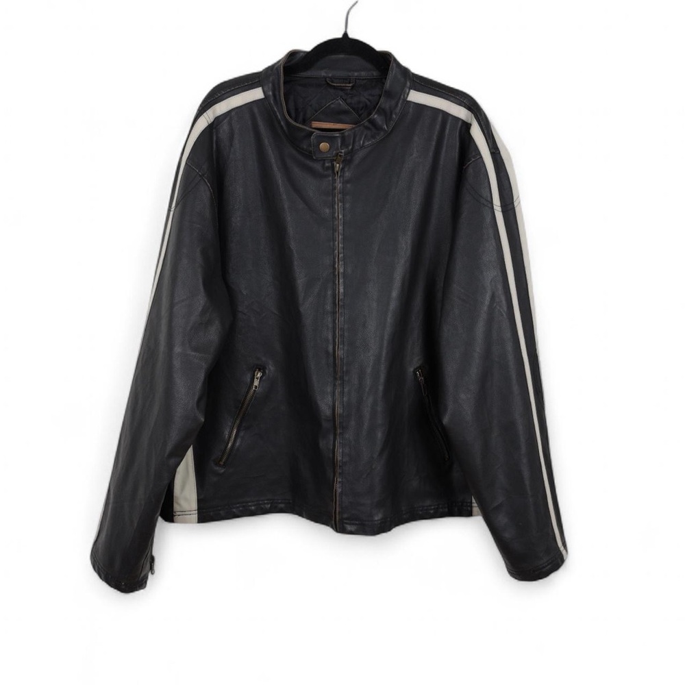 Arizona Jean Company Black Leather Jacket With White Stripes